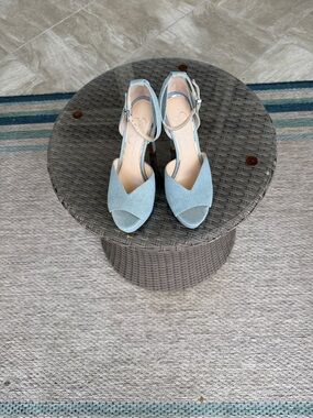 Light Blue Women's Peep-Toe Ankle Strap Sandals